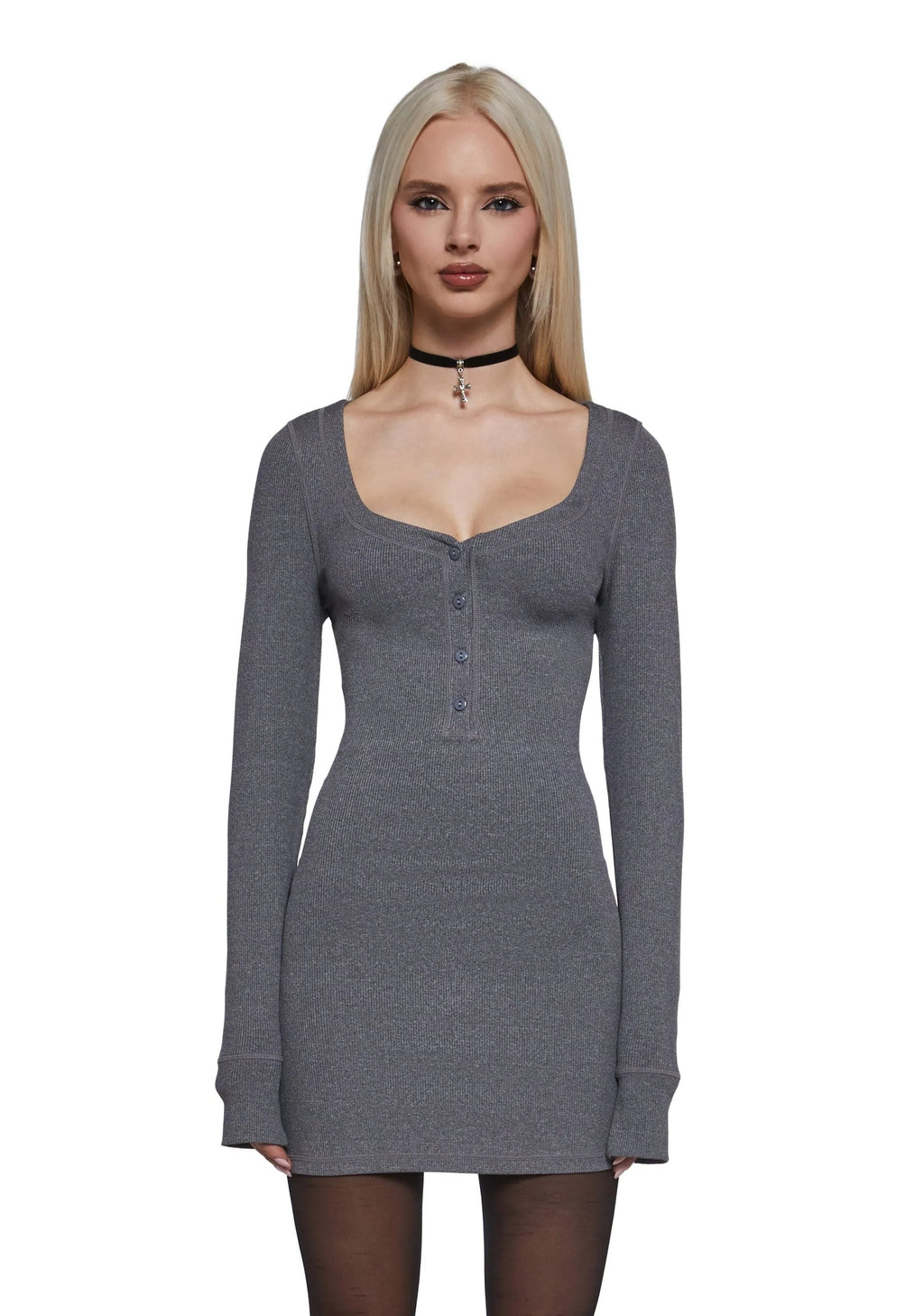 Hearts Linked Henley Dress – Gray