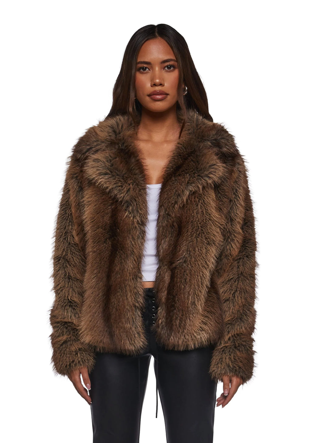 Melora Faux Fur Coat – Brown