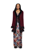 Furry Foe Long Cardigan-Burgundy