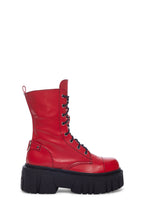 Devil Games Mismatched Combat Boots – Red