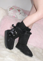 Snowflake Cadet Rhinestone Booties – Black