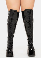 Camel-300WC Platform Wide Calf Thigh High Boots