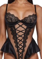 Cheri Amore Lace Teddy – Black