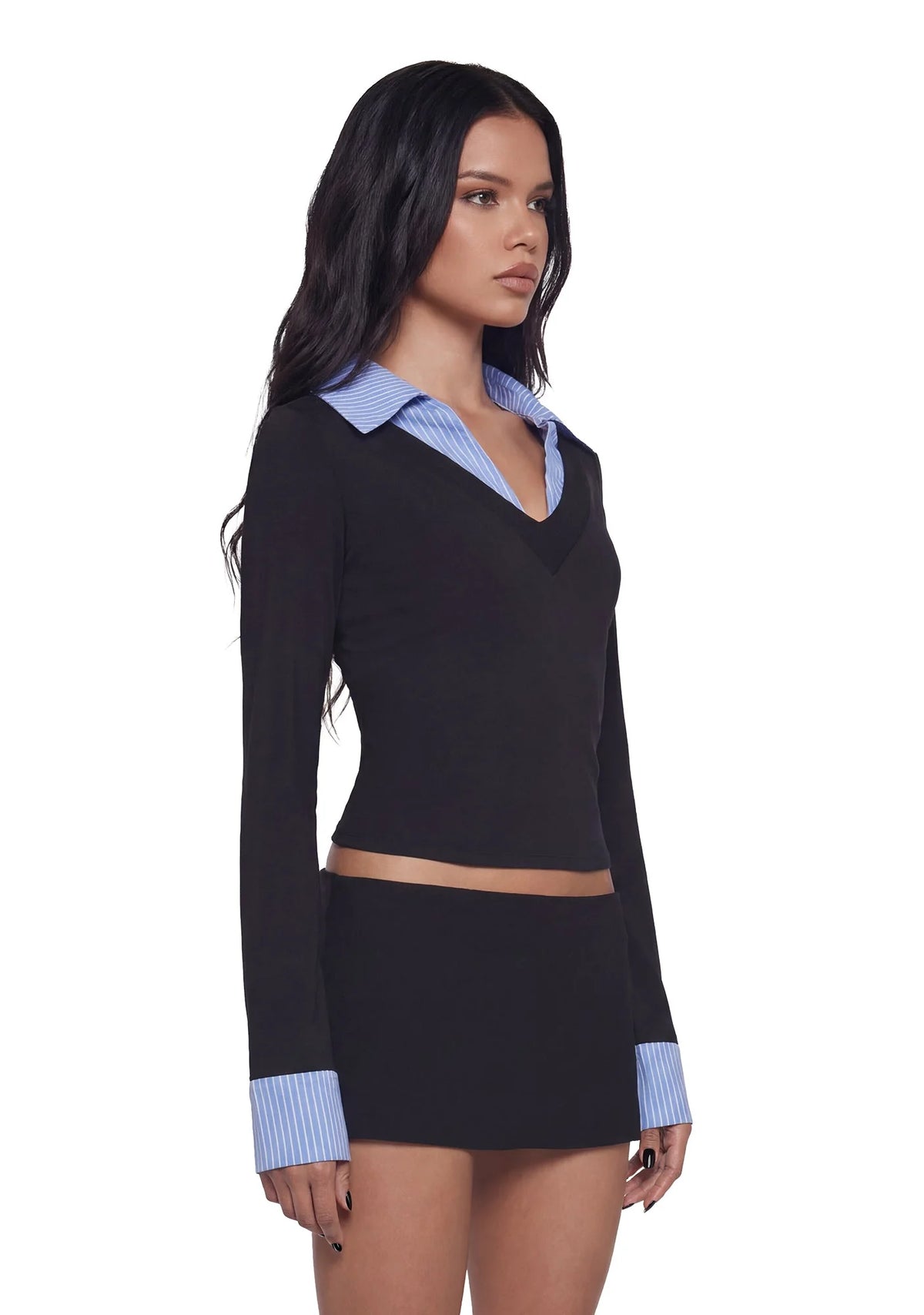 Eleanor Collared Long Sleeve Top – Striped