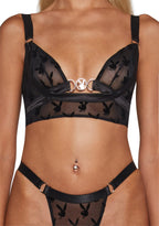 Playboy Bunny Charm Bralette Set – Black