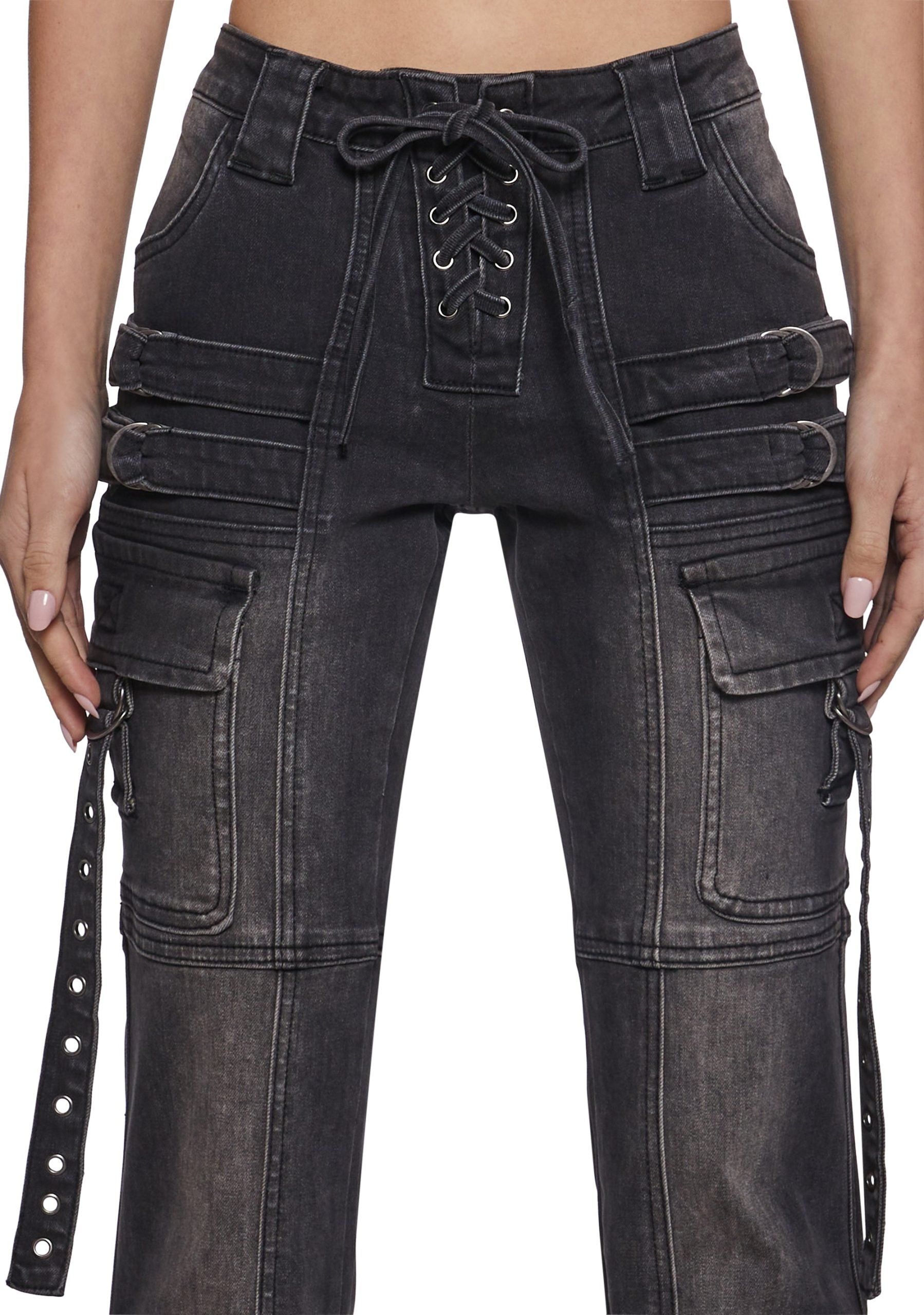 Level Up Cargo Fitted Jeans – Black