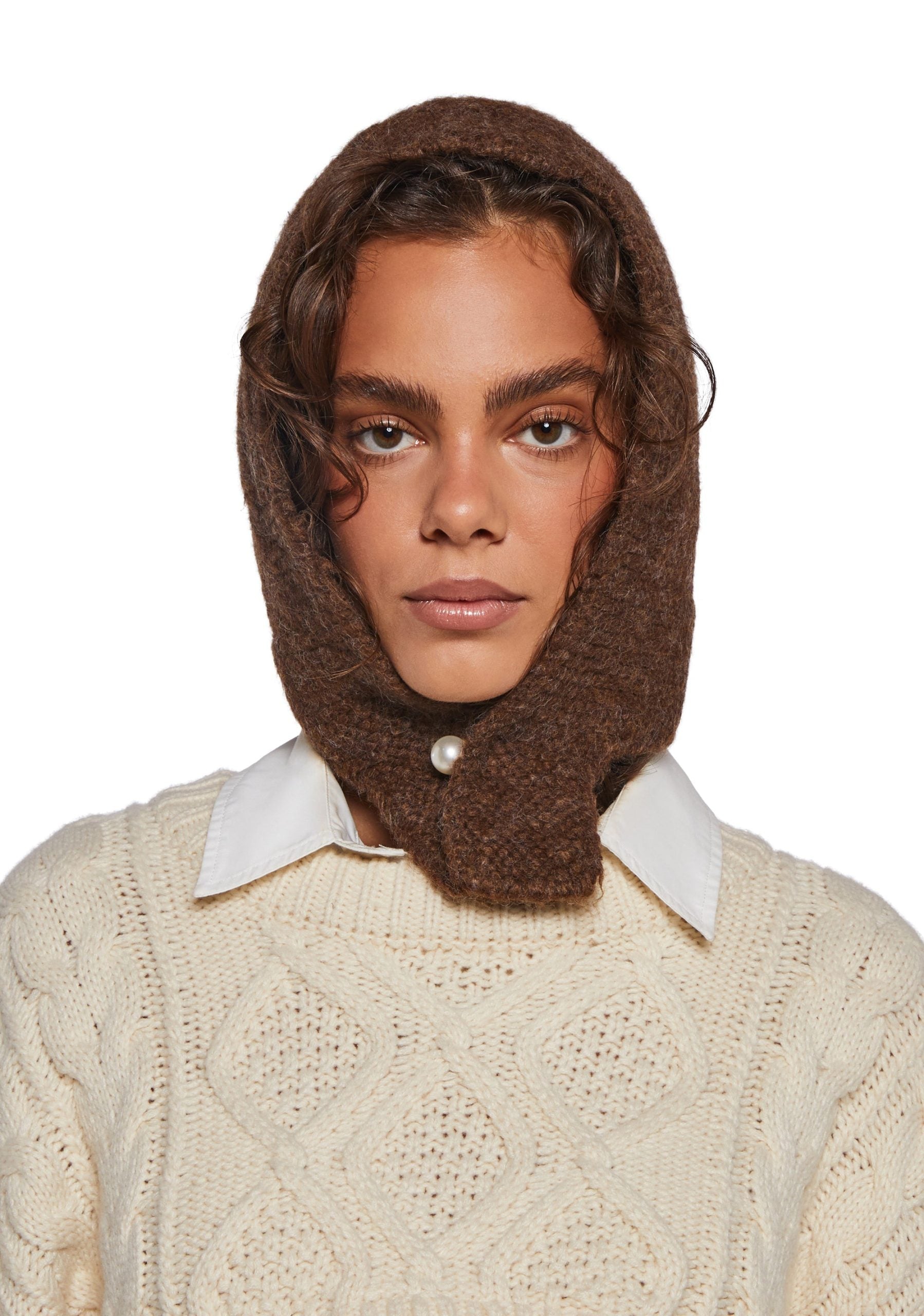 Fall Vibing Knit Hood – Brown