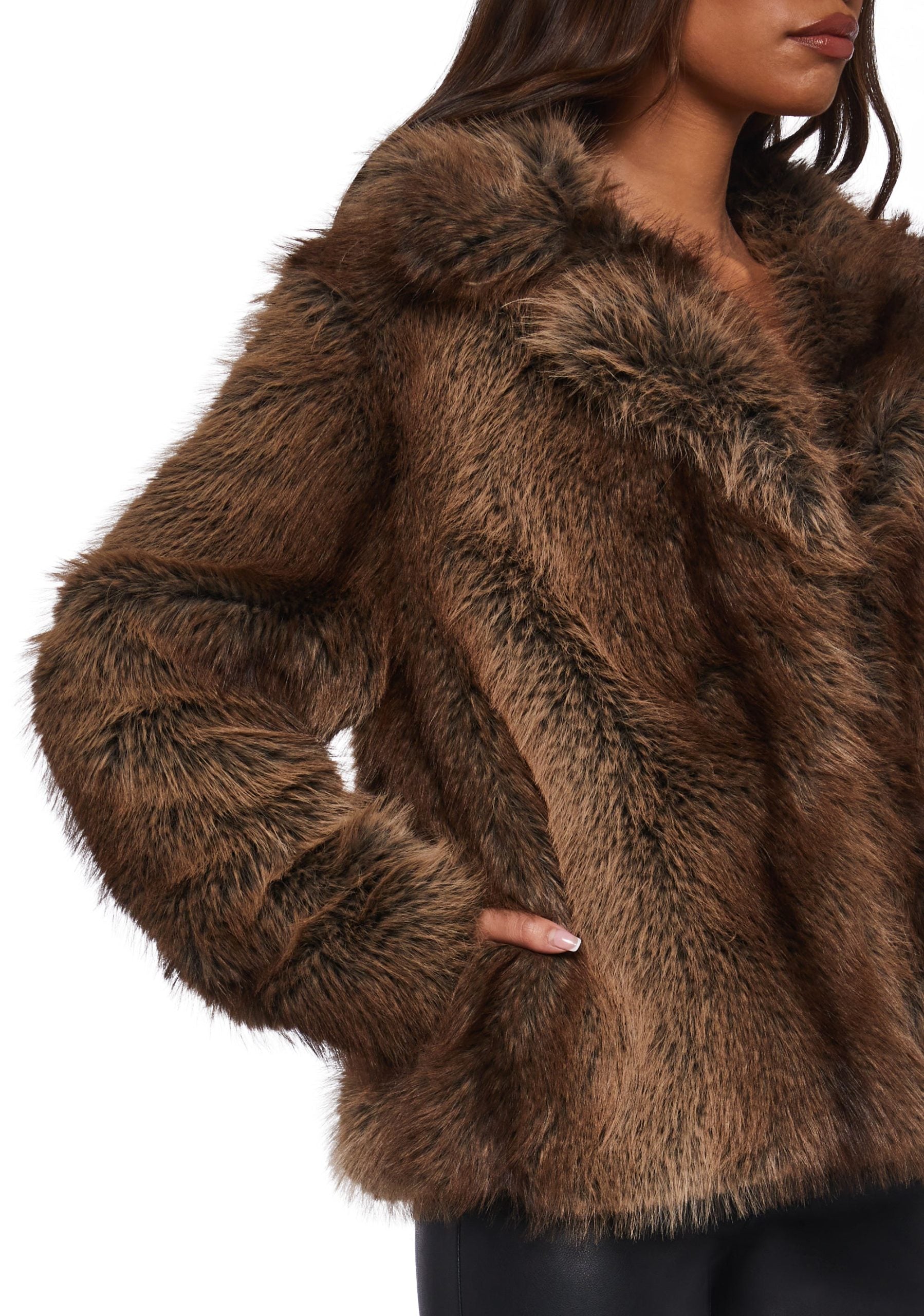 Melora Faux Fur Coat – Brown