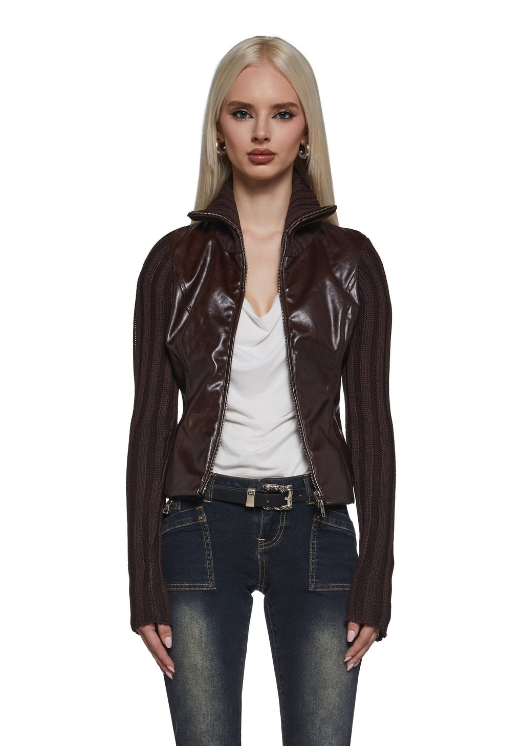 Tara Vegan Leather Knit Sweater