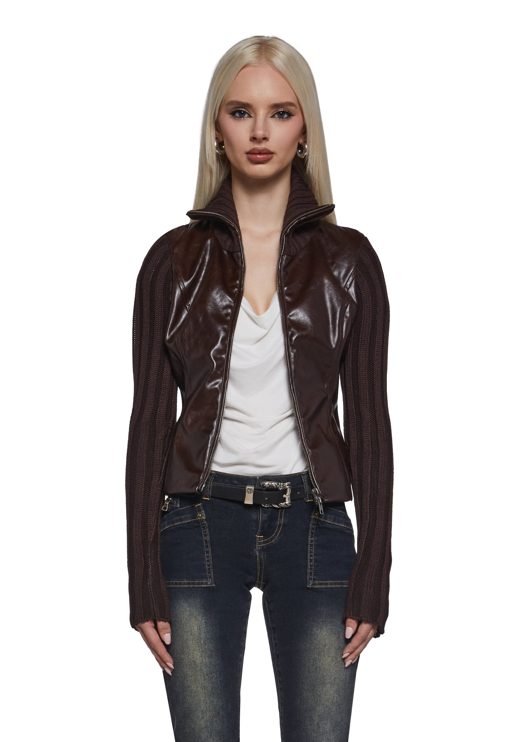 Tara Vegan Leather Knit Sweater