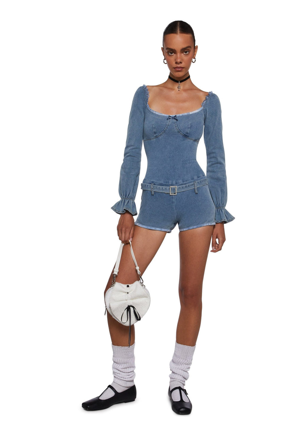 Flirt And Tell Denim Romper