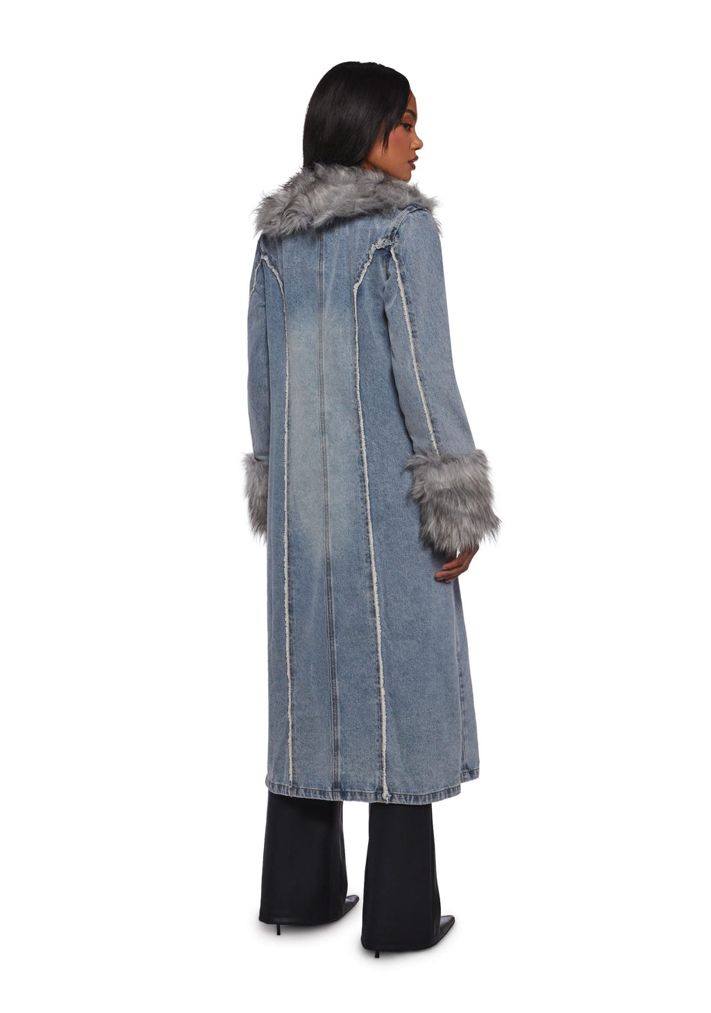 Off Beat Charm Denim Maxi Coat – Light Blue