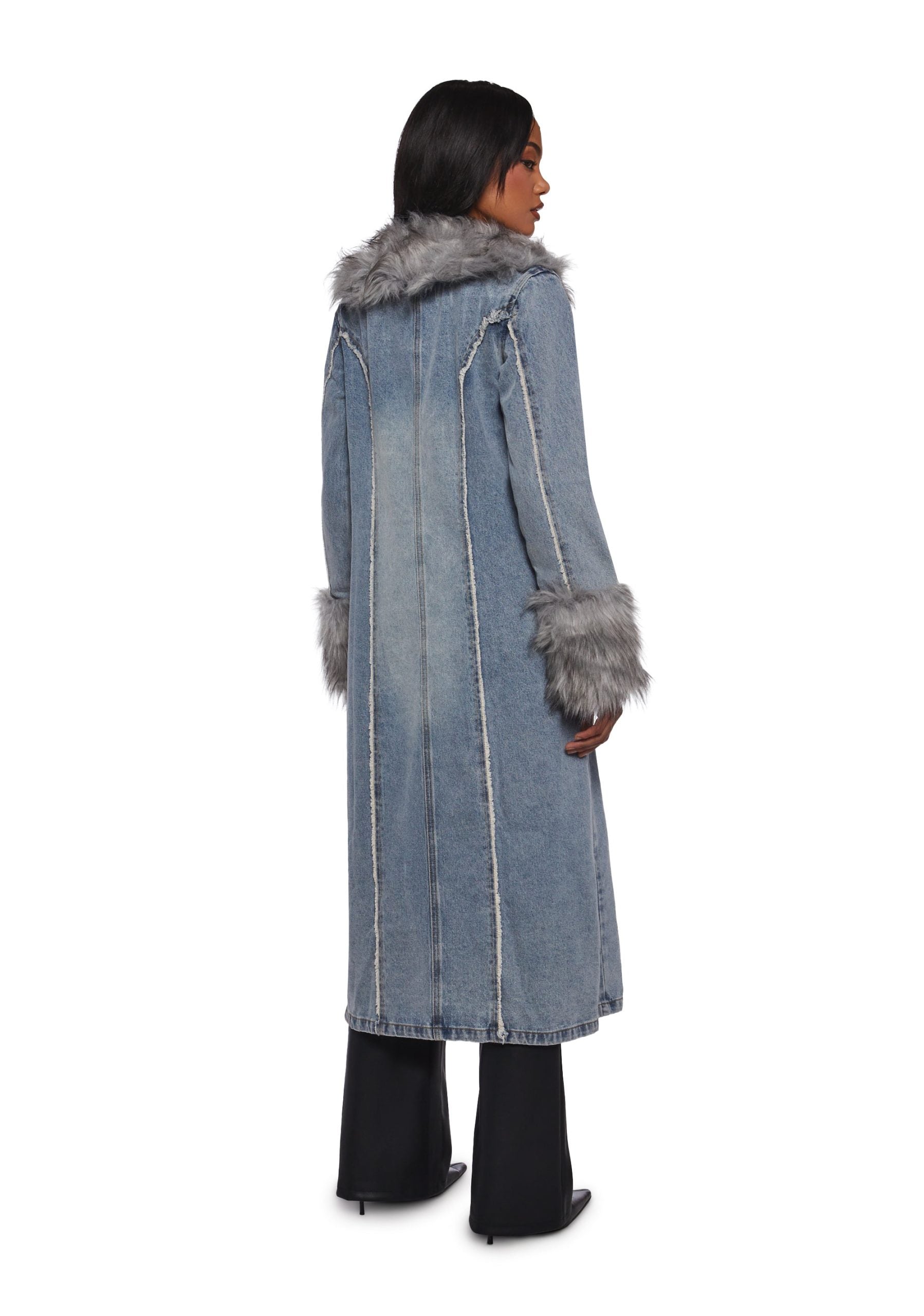 Off Beat Charm Denim Maxi Coat – Light Blue