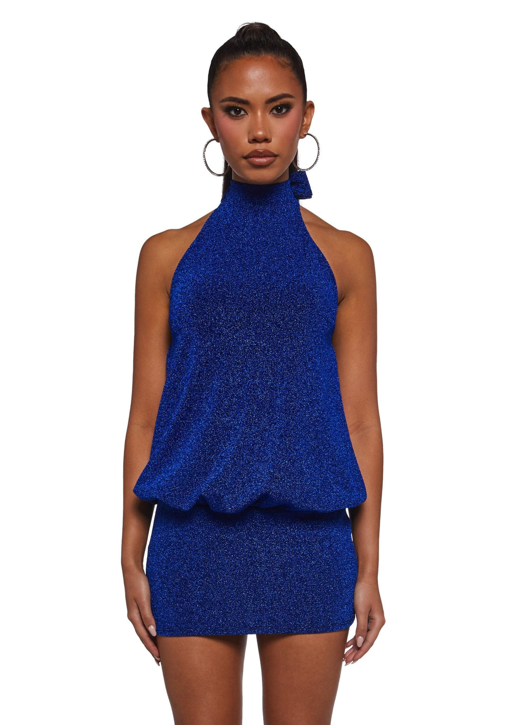 Club Moves Halter Dress – Blue Glitter