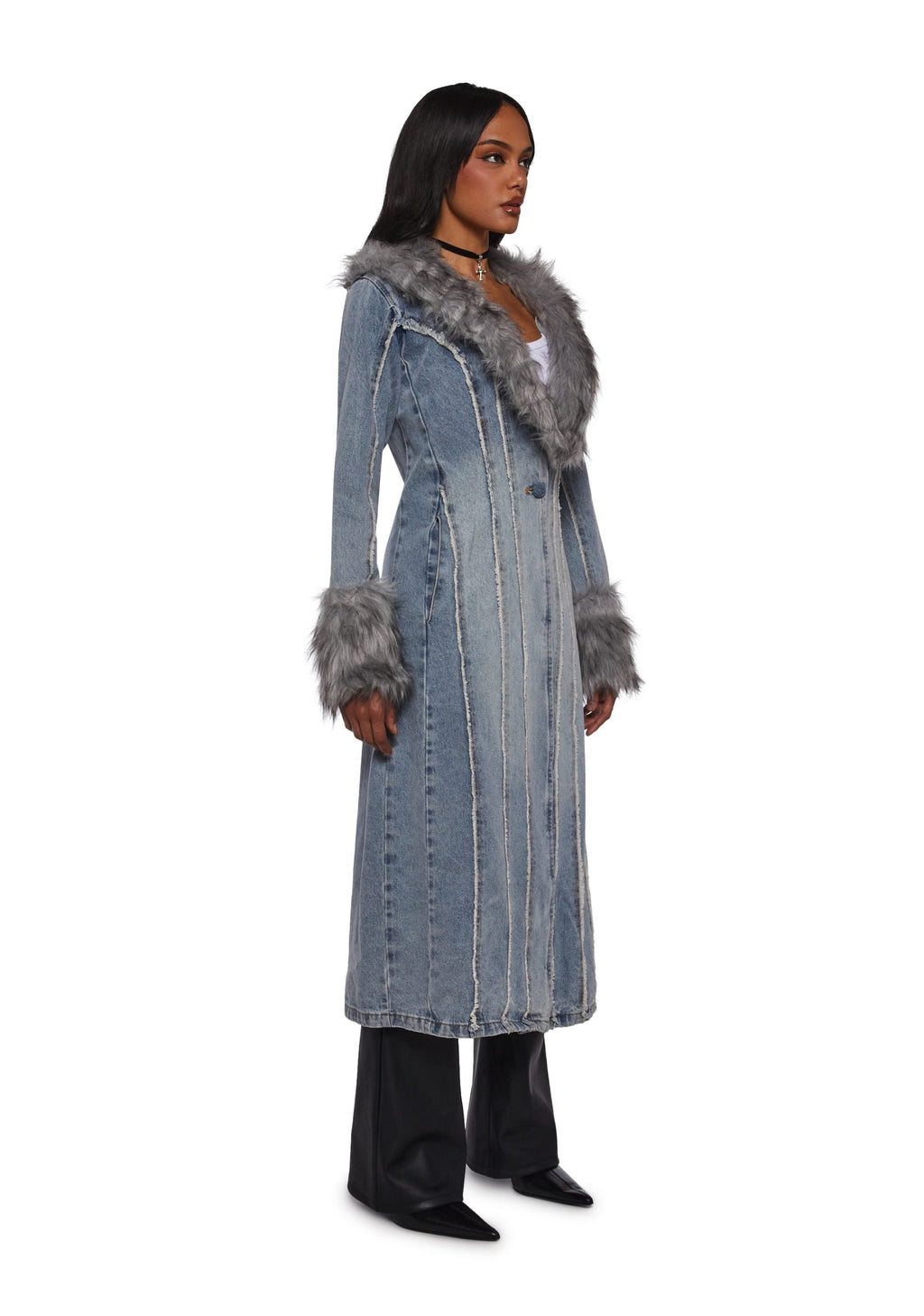 Off Beat Charm Denim Maxi Coat – Light Blue