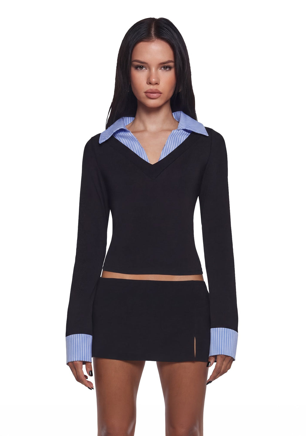 Eleanor Collared Long Sleeve Top – Striped