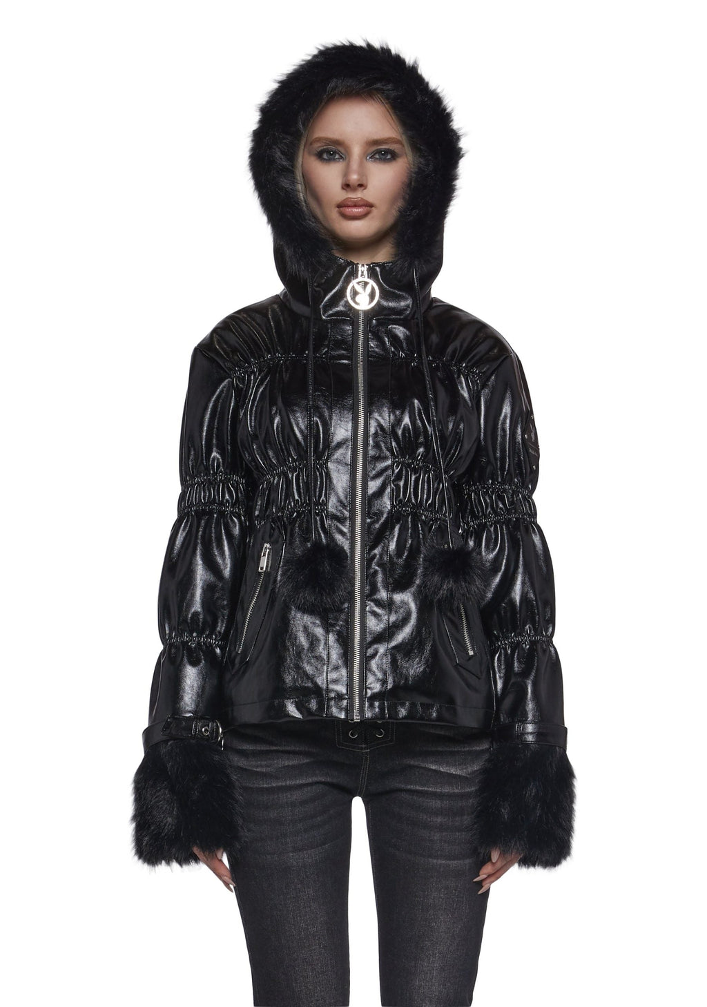 Puffer Jacket With Faux Fur Trim