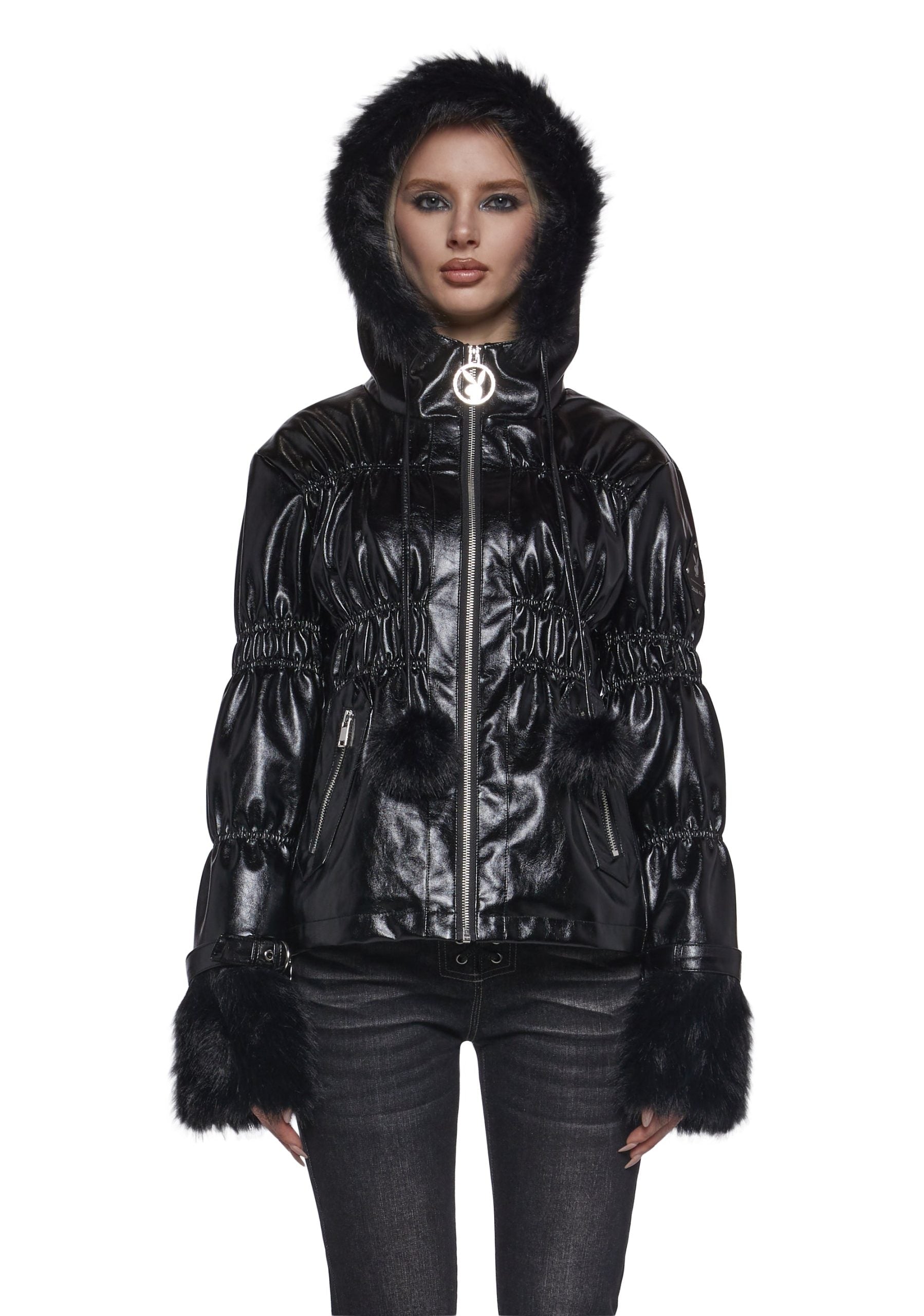 Puffer Jacket With Faux Fur Trim