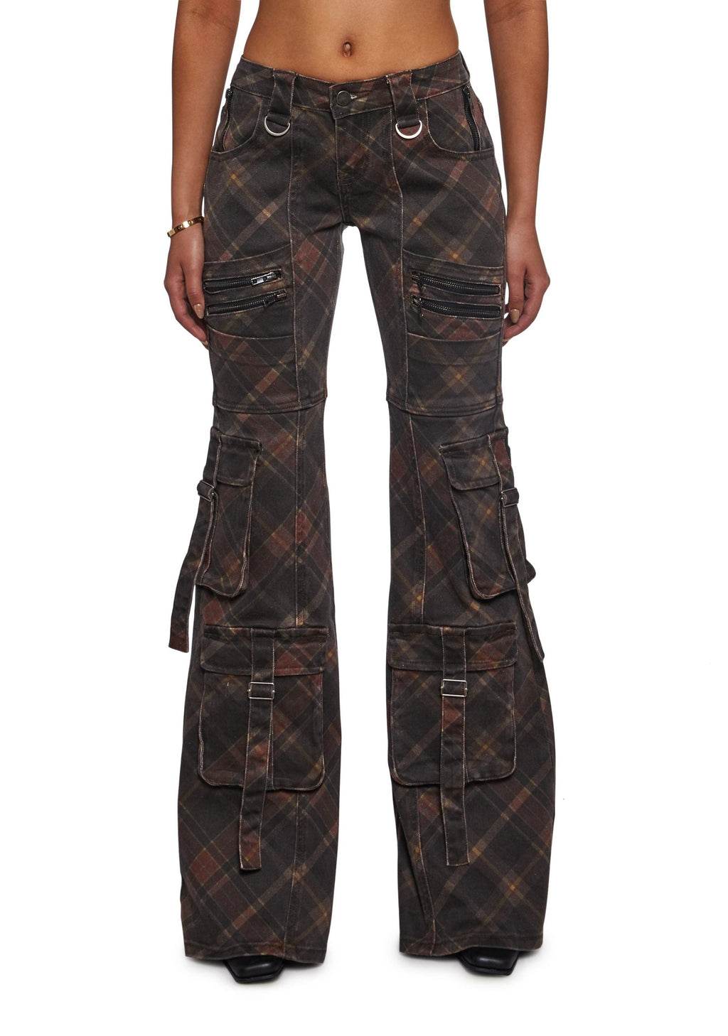 Aurora Cargo Jeans – Dark Plaid
