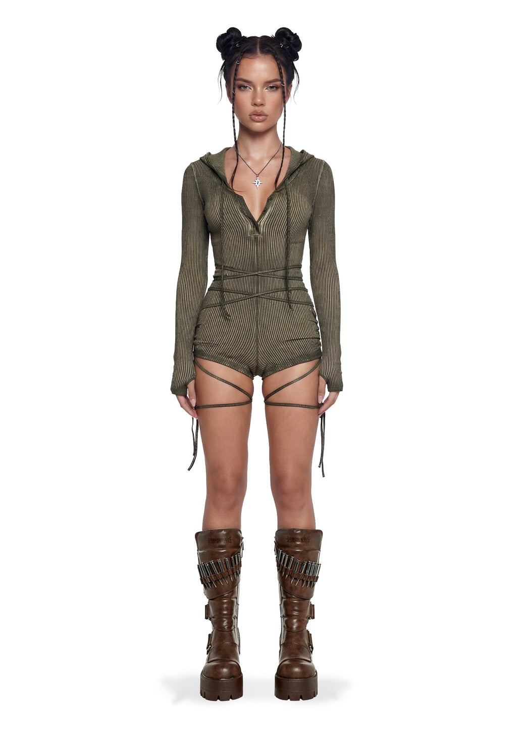 Crossfade Hooded Long Sleeve Romper – Green