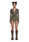 Crossfade Hooded Long Sleeve Romper – Green