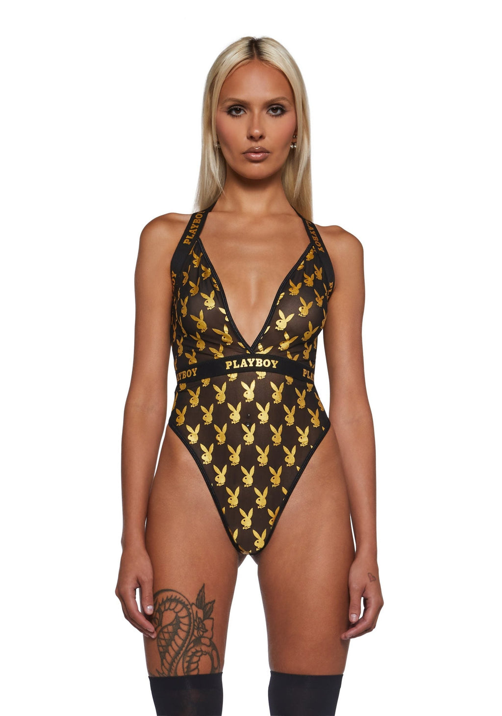 Playboy Foiled Bunny Teddy – Black/Gold