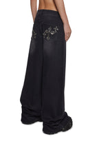 Sinful Attitude Wide Leg Jeans – Black Glitter