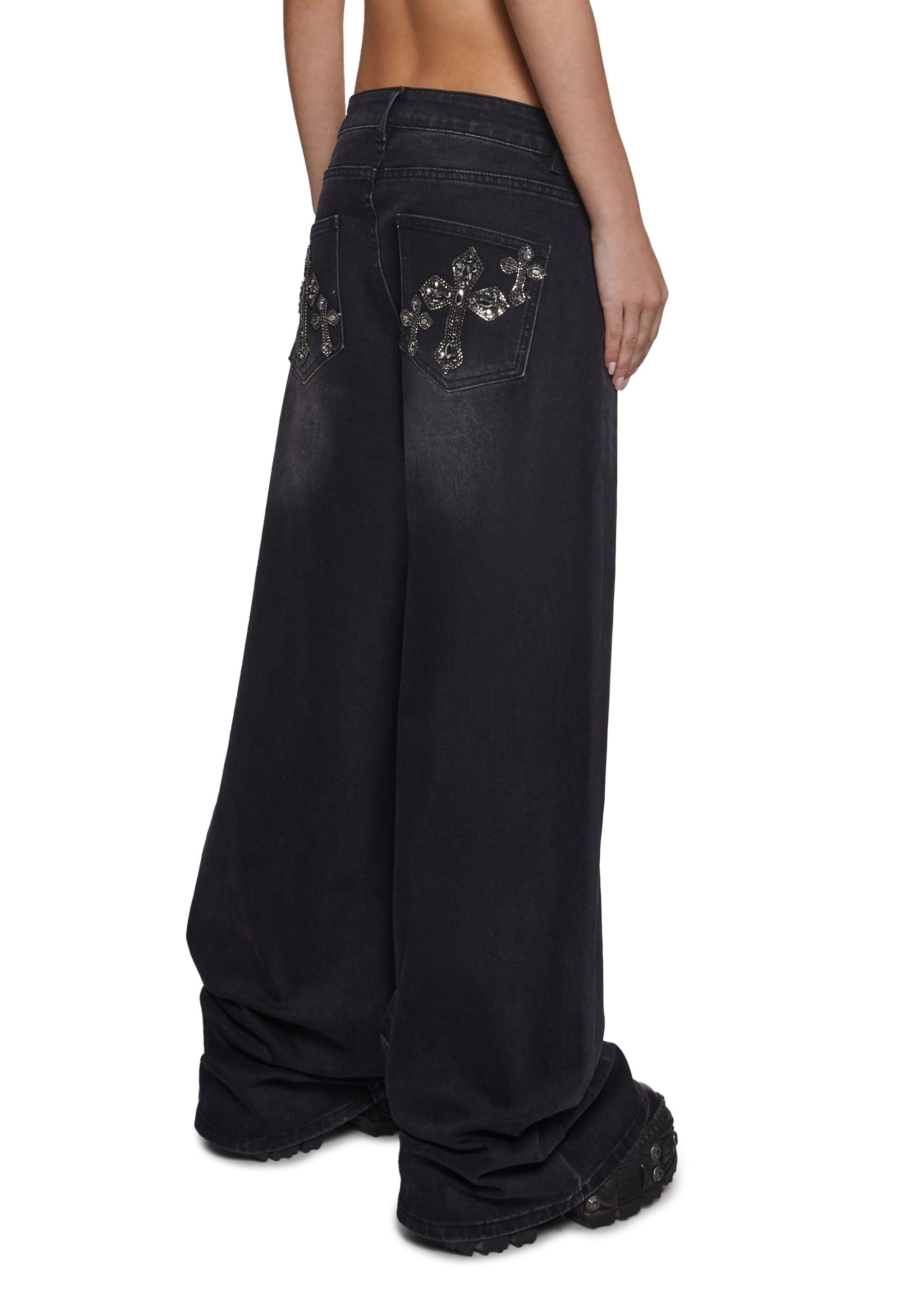 Sinful Attitude Wide Leg Jeans – Black Glitter