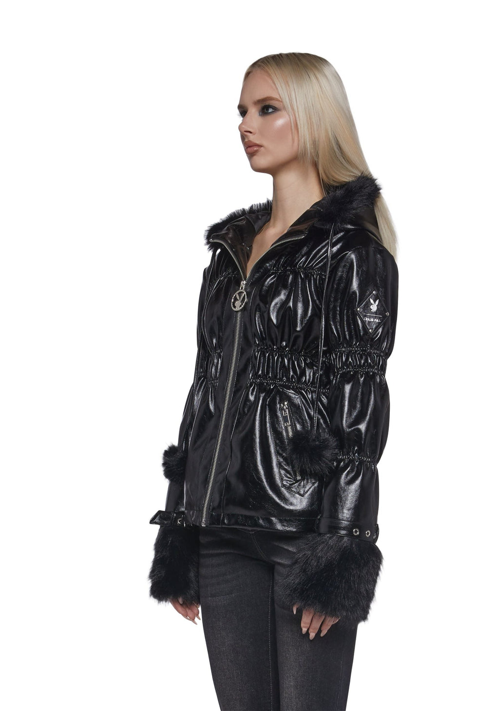 Puffer Jacket With Faux Fur Trim