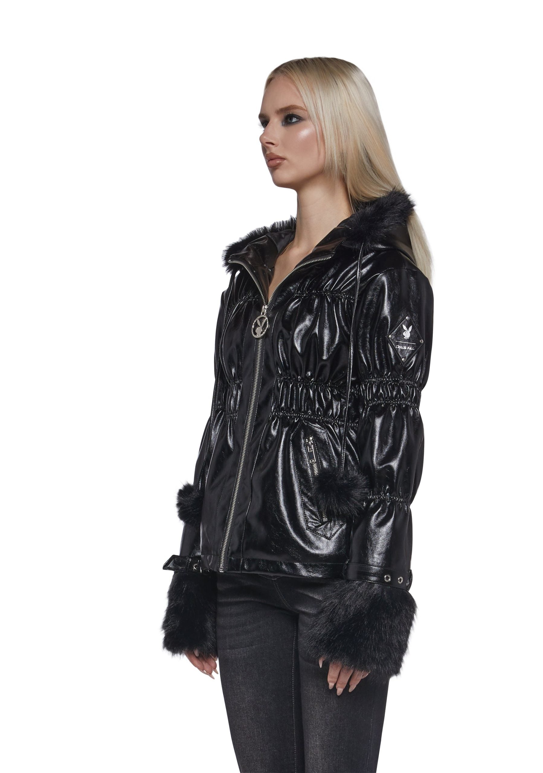 Puffer Jacket With Faux Fur Trim
