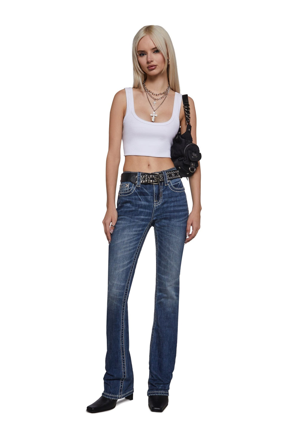 34″ Mid Rise Washed Boot Cut Jeans