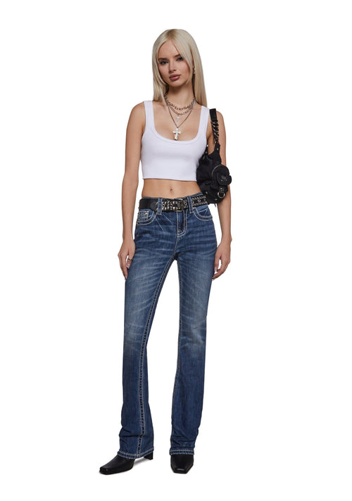 34″ Mid Rise Washed Boot Cut Jeans