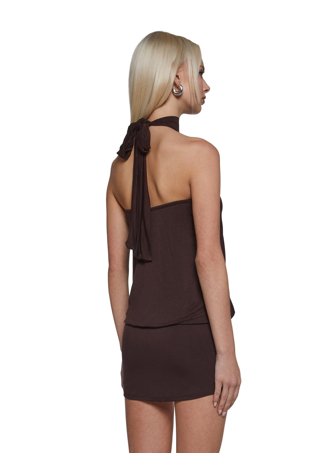 Club Moves Halter Dress – Brown