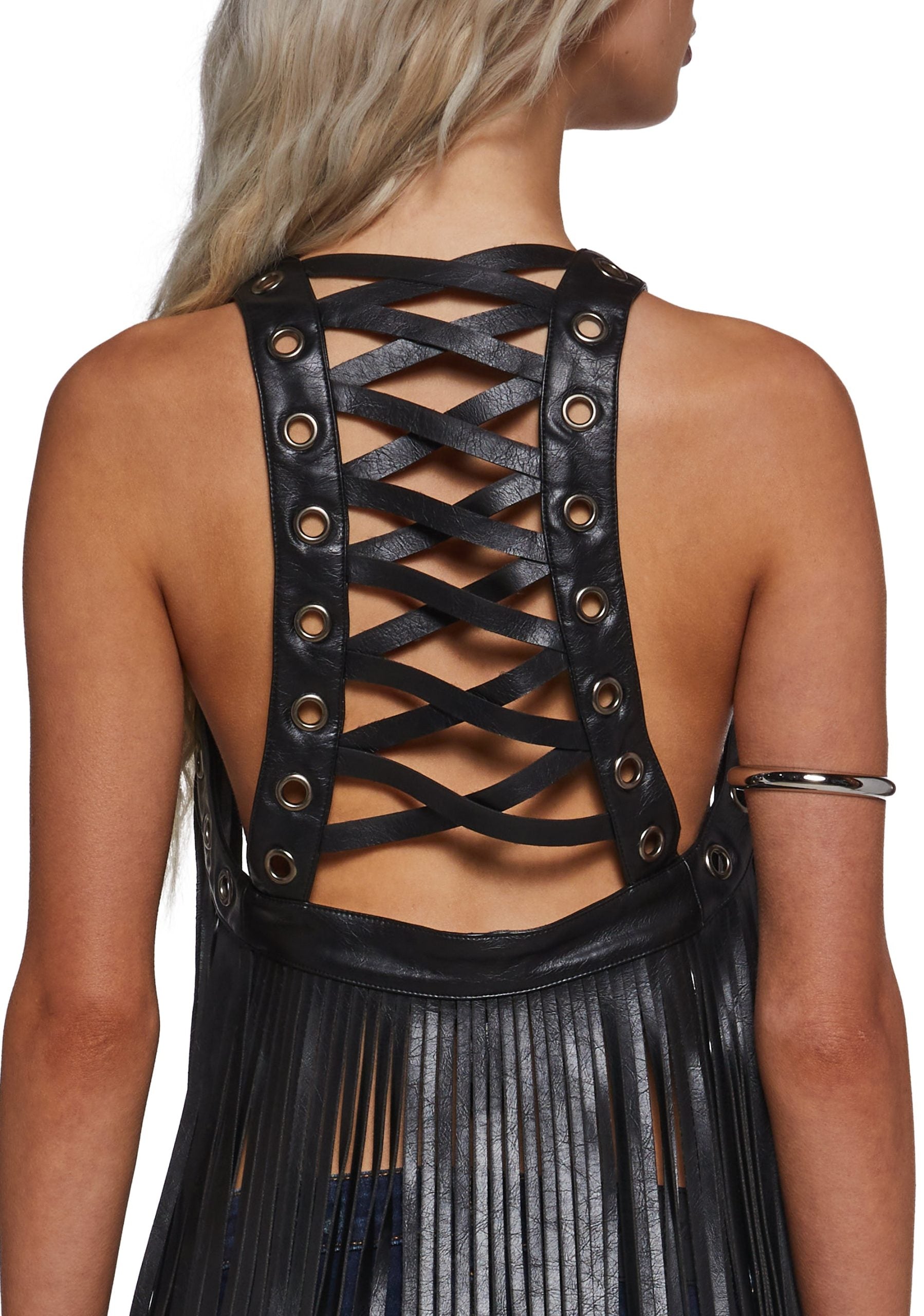 Western Fringe Lace Up Vest