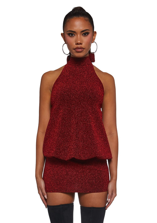 Club Moves Halter Dress – Red Glitter