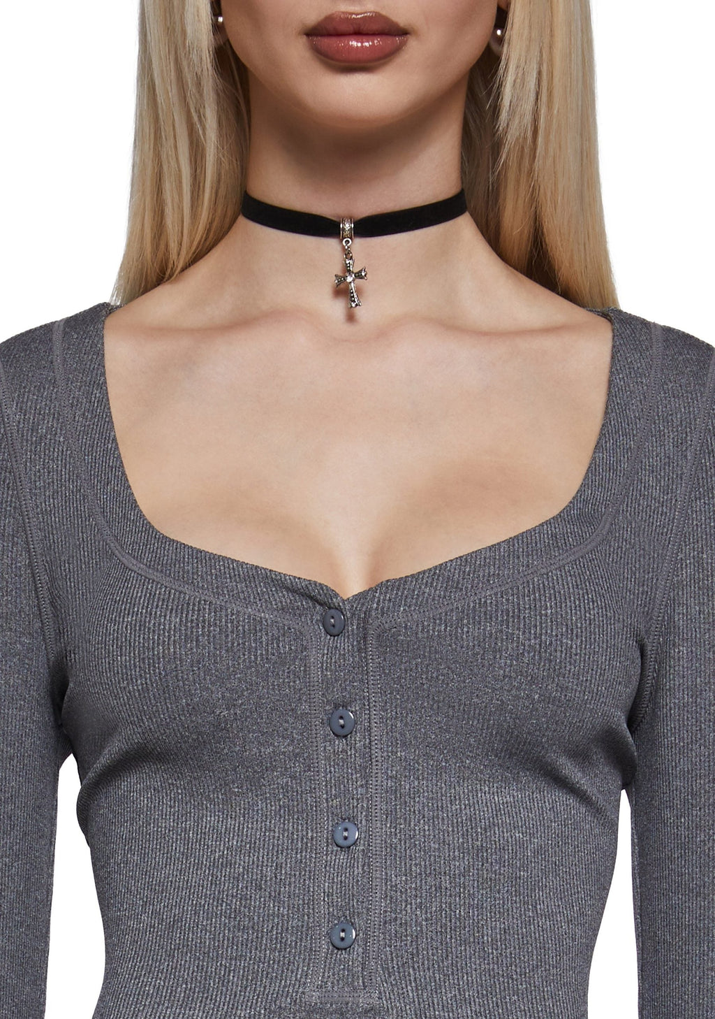 Hearts Linked Henley Dress – Gray