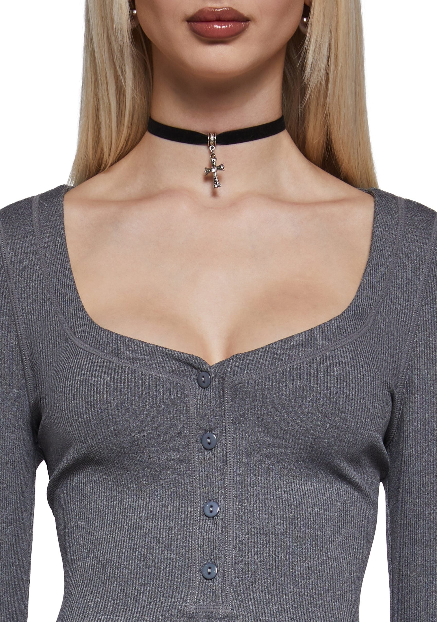 Hearts Linked Henley Dress – Gray