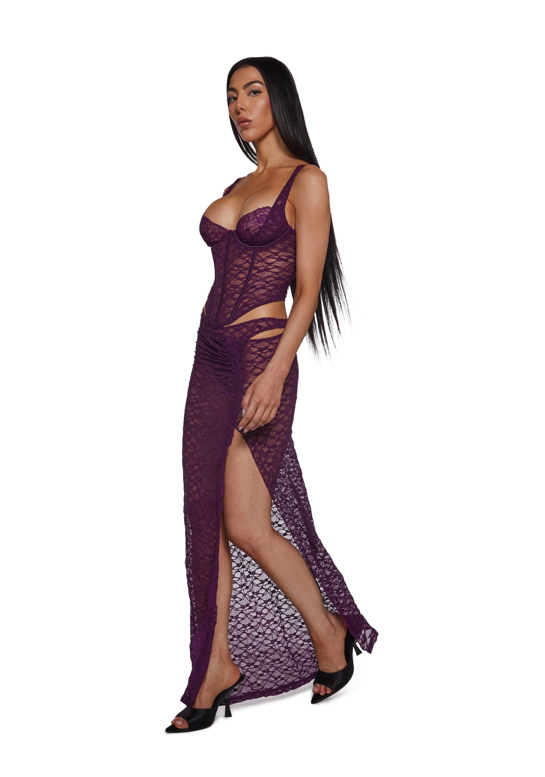 Feel Me Textured Lace Bustier Lingerie Set