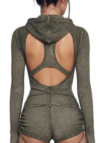 Crossfade Hooded Long Sleeve Romper – Green