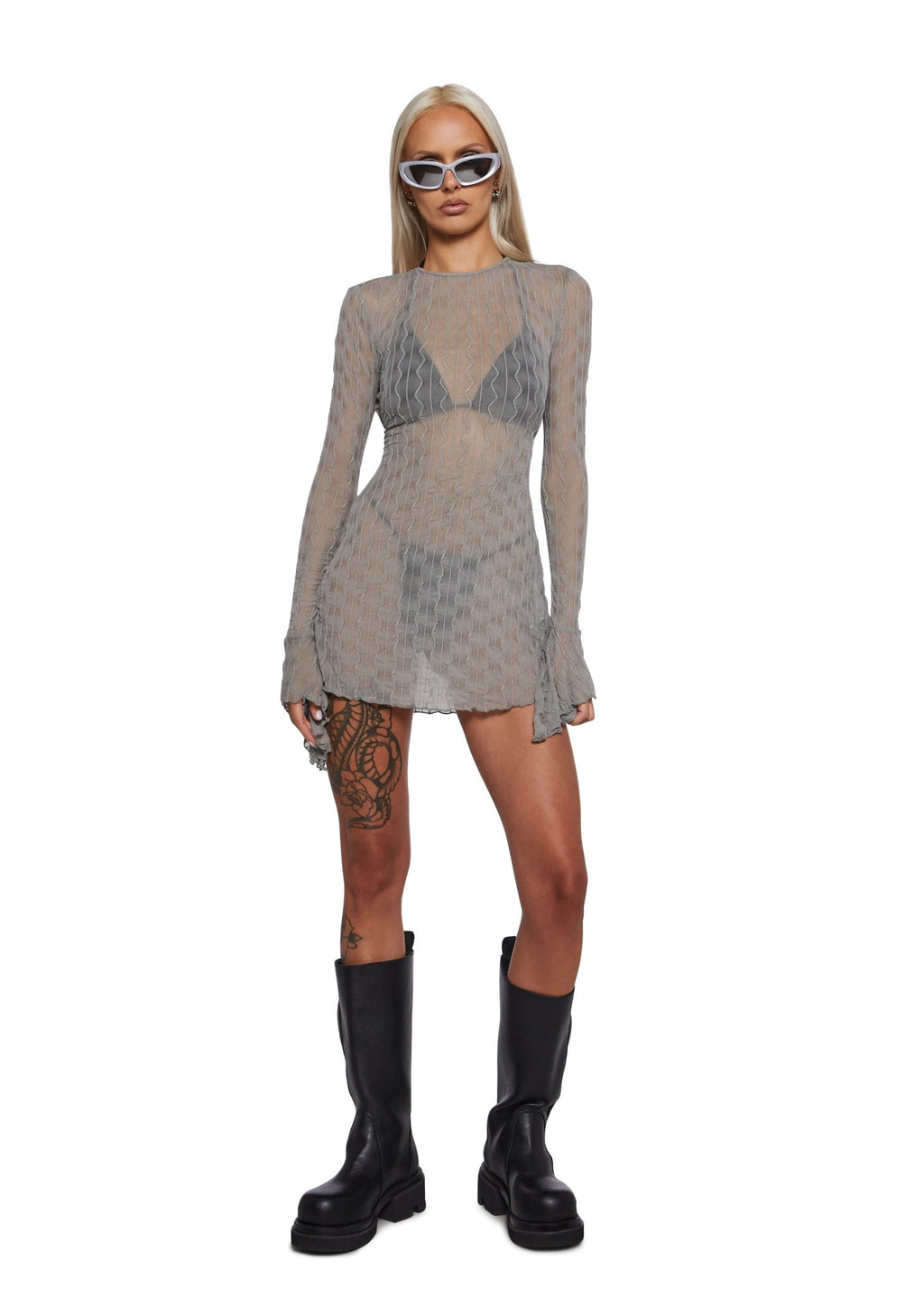 Techno Novelty Mesh Dress – Grey