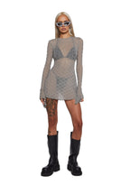 Techno Novelty Mesh Dress – Grey