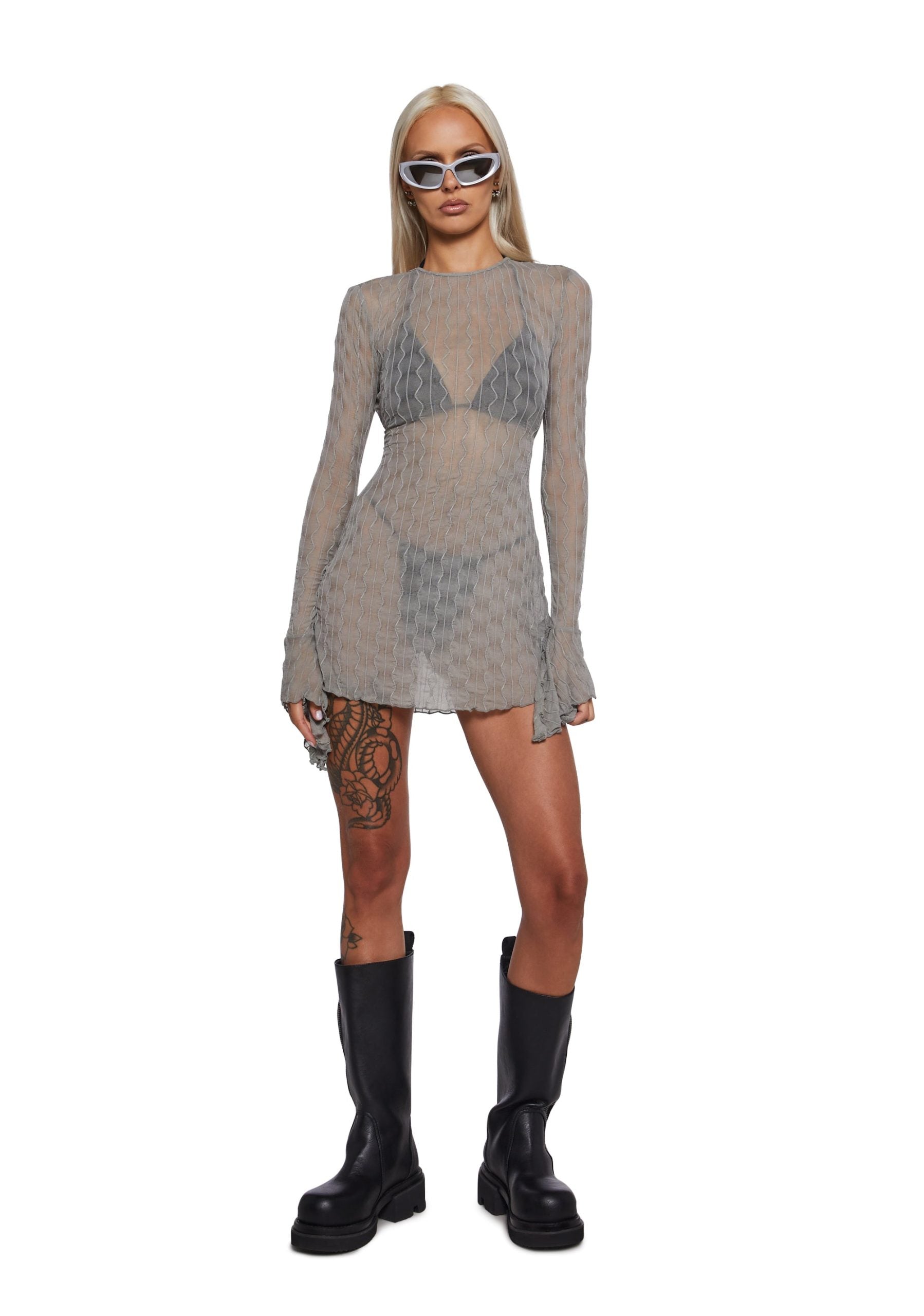 Techno Novelty Mesh Dress – Grey