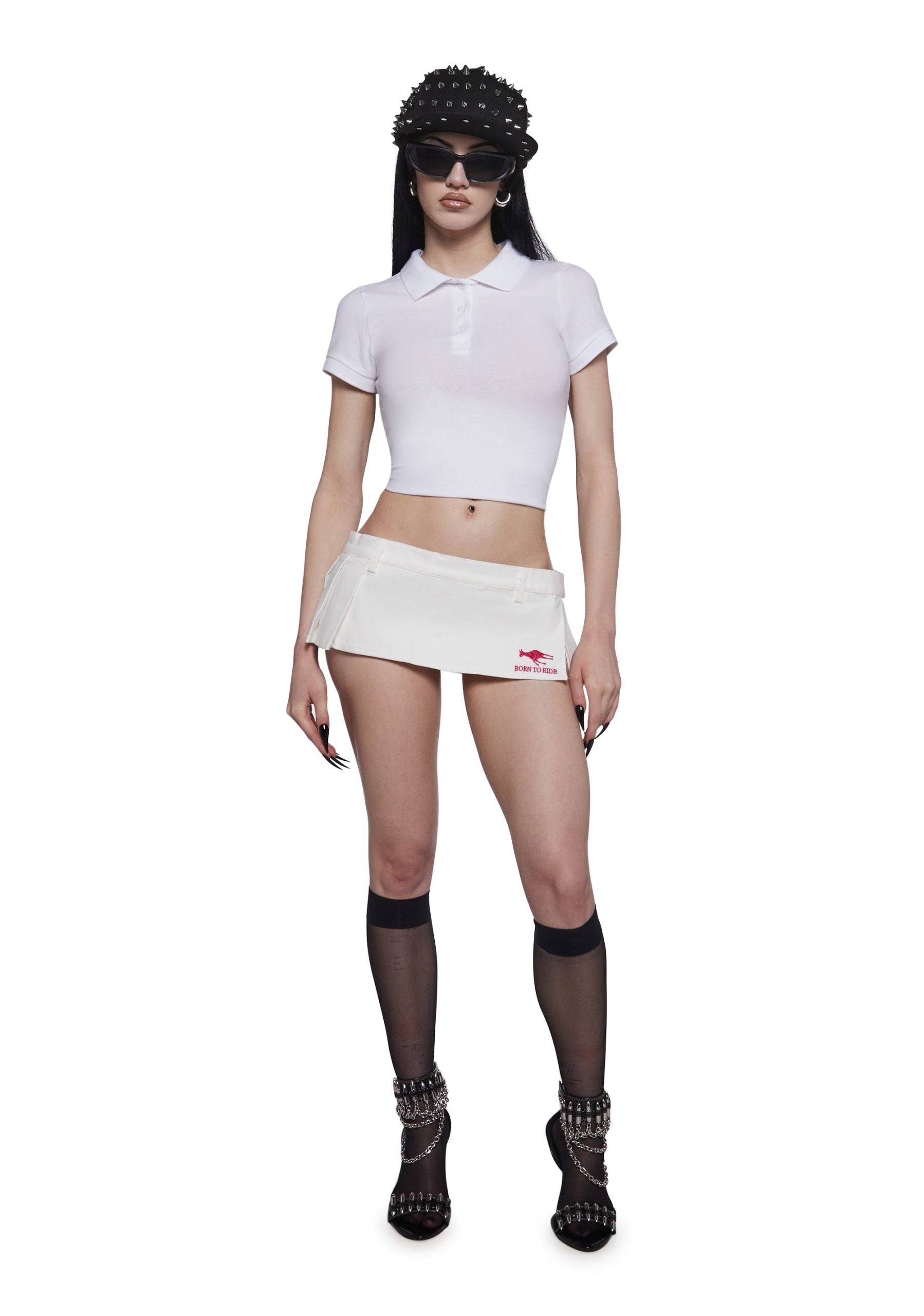 Born To Ride Pleated Ultra Mini Skirt – White