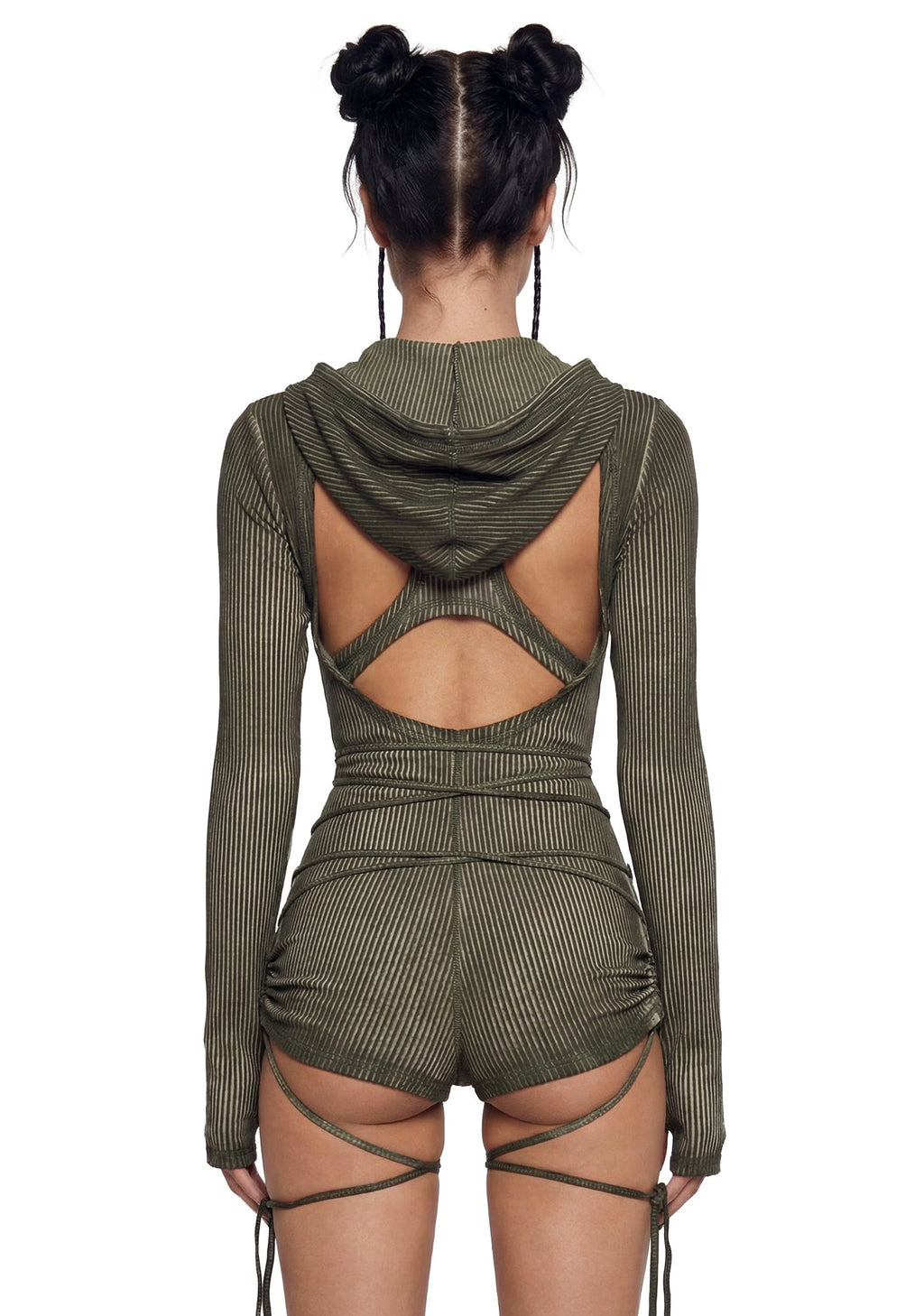 Crossfade Hooded Long Sleeve Romper – Green