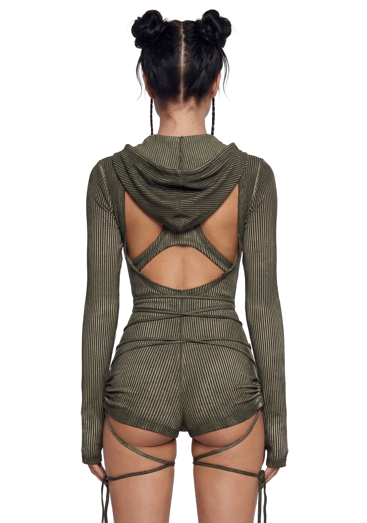 Crossfade Hooded Long Sleeve Romper – Green