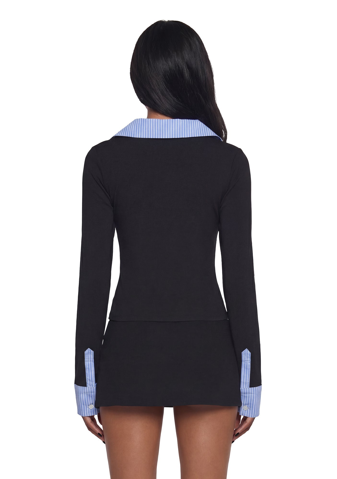 Eleanor Collared Long Sleeve Top – Striped