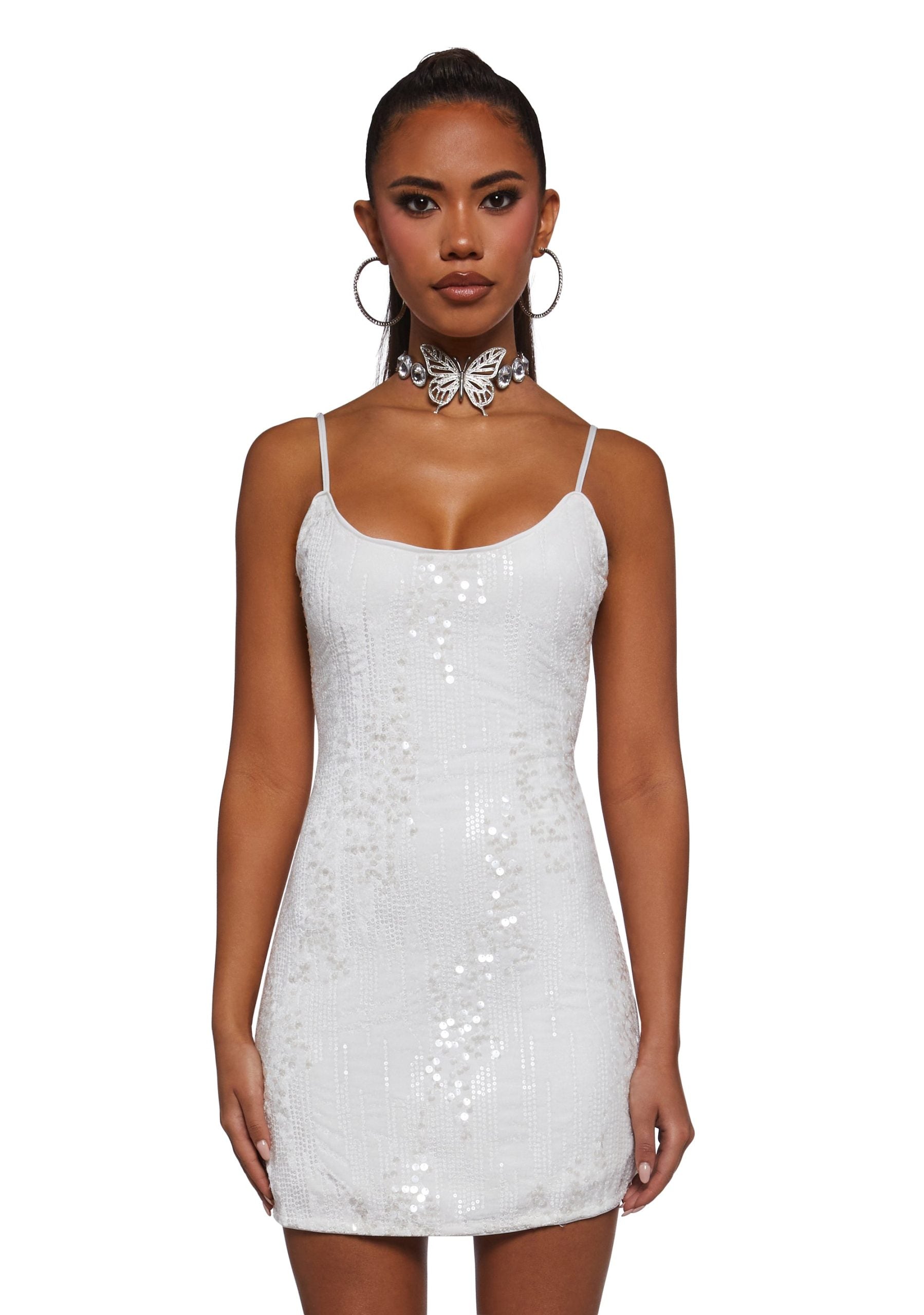 Over The Moon Sequin Dress – White