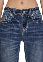 34″ Mid Rise Washed Boot Cut Jeans