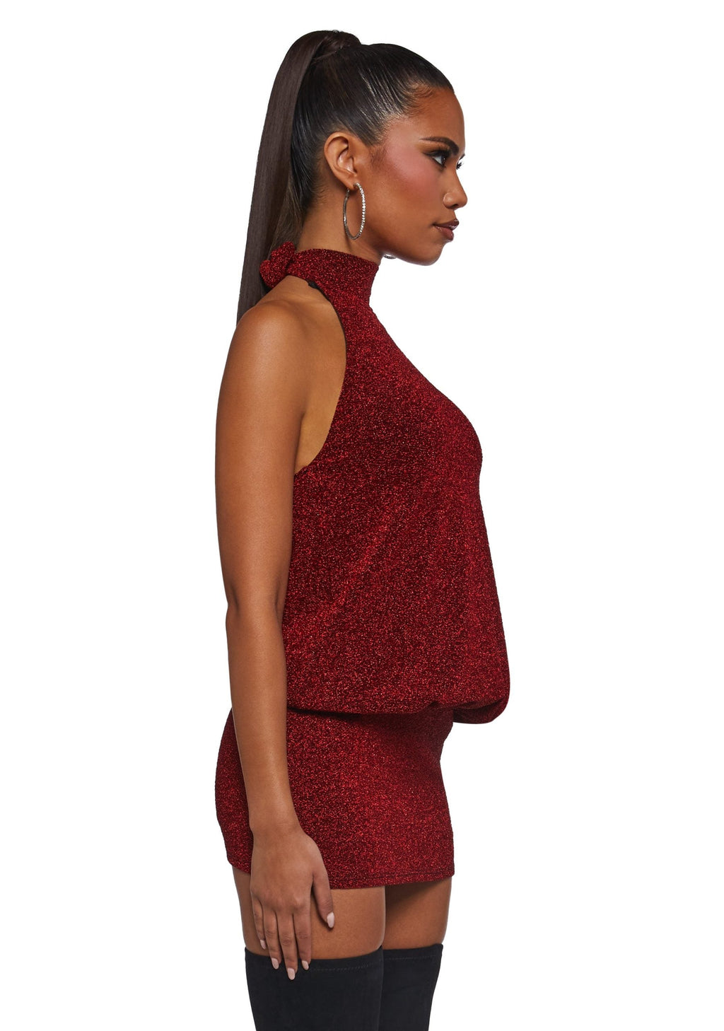Club Moves Halter Dress – Red Glitter