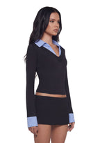 Eleanor Collared Long Sleeve Top – Striped